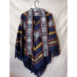 VINTAGE Fringe Poncho Cape Cloak Shawl Aztec Acrylic Inca Imports Handcrafted